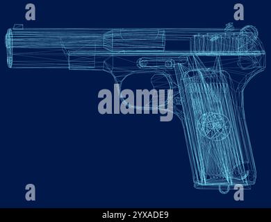 Pistole Colt 1911. Drahtmodell einer Pistole isoliert auf blauem Hintergrund. 3D. Vektorabbildung Stock Vektor