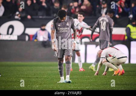 Spanisches La Liga EA Sports Fußballspiel Rayo Vallecano gegen Real Madrid im Vallecas Stadion in Madrid, Spanien. Dezember 2024. Rodrygo 900/Cordon Press Credit: CORDON PRESS/Alamy Live News Stockfoto