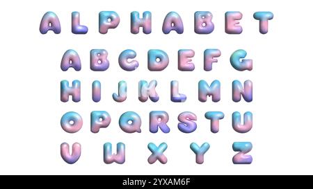 3D-Buchstaben im englischen Alphabet Y2K-Stil. Blasenschriftart. Festliches Design. Regenbogenbriefe für den Urlaub. Stock Vektor