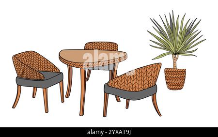 Im Freien, Veranda, Gartenmöbel mit Pflanzen Stock Vektor
