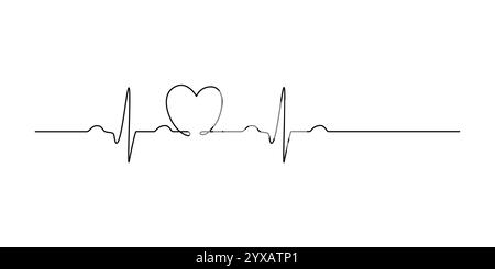 Herzschlag-Impuls Eine Einzelzeilenzeichnung Stock Vektor