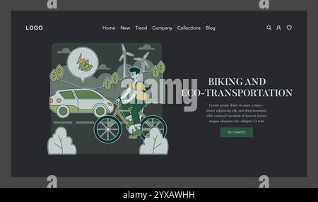 Umweltfreundliches Lifestyle-Konzept. Radfahrer und Pkw, die eine Stadtstraße teilen, Förderung eines nachhaltigen städtischen Verkehrs. Umweltfreundliche Reiseoptionen. Vektorabbildung. Stock Vektor