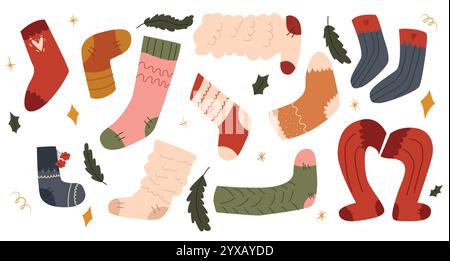 Set gestrickte Socken. Kollektion aus bequemen Socken Stock Vektor