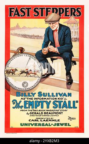 Carl Laemmle präsentiert Billy Sullivan im leeren Stall, Fast Steppers (Universal, 1924) Pferderennen - Stummfilm - altes Filmplakat Stockfoto