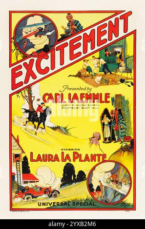 Carl Laemmle präsentiert Aufregung (Universal, 1924) Laura La Plante – Stummfilm – altes Filmplakat Stockfoto