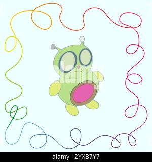 Farbenfrohe Alien, Märchenfigur in einer Frame Vektor-Illustration auf weißem Hintergrund Stock Vektor