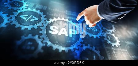 SAP System Software Automation Konzept. Technologie-, Internet- und Netzwerkkonzept auf virtuellem Bildschirm Stockfoto