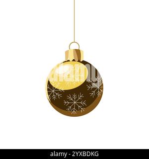 Vektor-goldene Weihnachtskugel mit Schneeflockenmuster auf weißem Hintergrund. Isoliertes Silvester-Clipart für Urlaubsgestaltung von Postkarte, Einladung, Flyer in Stock Vektor