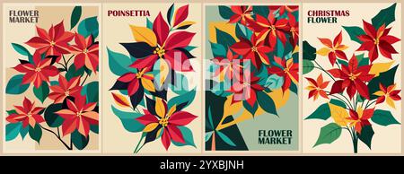 Set abstrakter Poster für den Blumenmarkt Stock Vektor