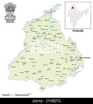 Karte des Territoriums der Indischen Union von Punjab, 2024 Stockfoto