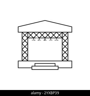 Symbol für die flache Linie von Bühnenkonstruktionen. Szene, Verleih von Veranstaltungsausrüstung. Dünnes lineares Logo für Konzert und Musikfestival. Stock Vektor