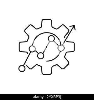 Schwarzes dünnes Zahnrad wie Insight oder metrisches Symbol. Flacher linearer Trend modernes Design-Element mit Blockflosse, technischem Logotyp, grafischem Webdesign, isoliert auf weiß b Stock Vektor