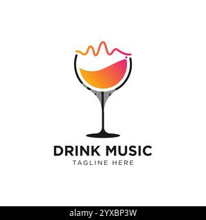 Wein Musik Party Bar Logo Illustration Vektor Symbol Stock Vektor