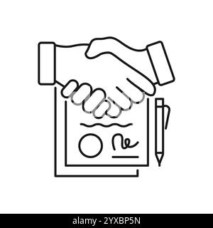 Flaches Symbol für Vereinbarung. Papierdokumente mit Stempelzeichen. Dünnes lineares Logo für juristische Finanzdienstleistungen, Buchhaltung. Stock Vektor