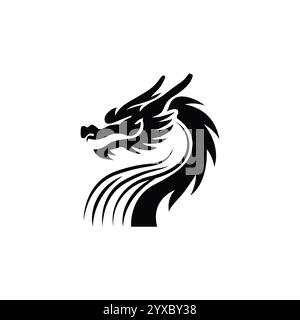 Mythischer Drache isoliert auf weißem Hintergrund. Elegantes schwarzes Drachenlogo. Dragon Silhouette Vektor. Vektorabbildung. Stock Vektor