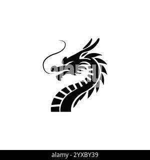 Mythischer Drache isoliert auf weißem Hintergrund. Elegantes schwarzes Drachenlogo. Dragon Silhouette Vektor. Vektorabbildung. Stock Vektor