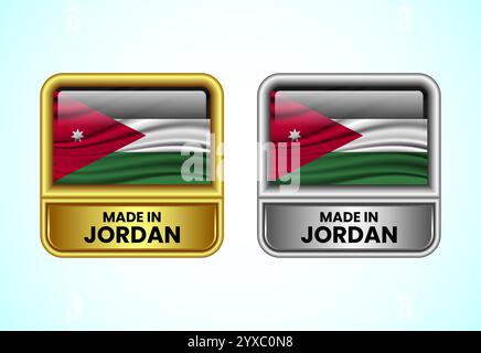 Hergestellt in Jordan Label Icon in Gold und Silber. Flaggensymbolgruppe für Unternehmen Stock Vektor