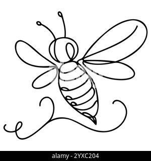 Durchgehende einzeilige Zeichnung der fäutenden Biene. Einfache Illustration der Honigbiene Linie Kunst Vektor Illustration Stock Vektor