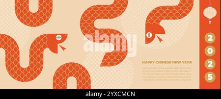 Chinesisches Neujahr 2025 Jahr der Schlange. Illustrationen der roten Schlange, Tapeten, Karten, Banner. Traditionelle chinesische Vektordesigns mit Schlangen Stock Vektor