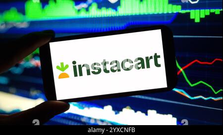 Konskie, Polen - 14. Dezember 2024: Das Firmenlogo von Instacart wird auf dem Mobiltelefon angezeigt Stockfoto