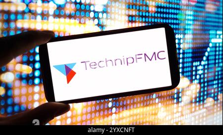Konskie, Polen - 14. Dezember 2024: Logo des TechnipFMC-Unternehmens auf dem Mobiltelefon Stockfoto