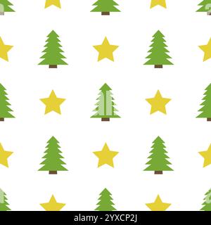 Weihnachtsmuster mit Stern und Weihnachtsbaum auf weißem Hintergrund. Vektorabbildung Stock Vektor