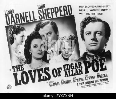 MARY HOWARD, LINDA DARNELL, JOHN SHEPPERD alias SHEPPERD STRUDWICK und VIRGINIA GILMORE in Poster Art for THE LOVES OF EDGAR ALLAN PoE 1942 Regisseur HARRY LACHMAN Kostüme DOLLY TREE 20th Century Fox Stockfoto