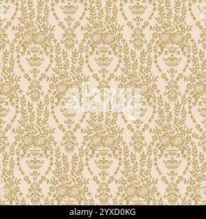 Viktorianisches Blumenmuster. Vintage-Tapete im Barockstil. Nahtloser Vektorhintergrund. Olivfarbene Verzierung für Stoff, Tapete, Verpackung. Verziert Stock Vektor