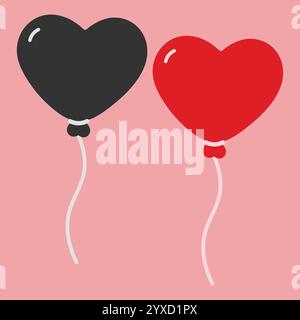 Herzförmige Ballons am Seil auf rosa Hintergrund. Design-Elemente für Valentinstag und Black Day. Isolierte Vektor-Illustration Gruß- oder thematische Karten, Posting oder Web Promo Faltblätter, Banner, Tag Stock Vektor