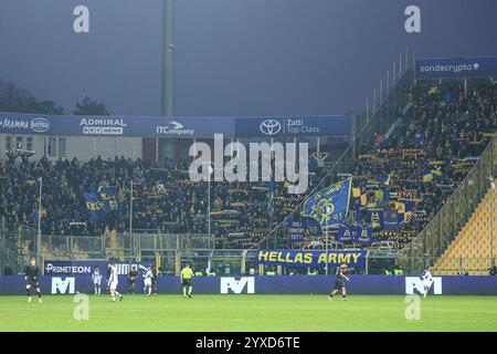 Parma, Italien. Dezember 2024. Helas Verona FC Fans beim Spiel Parma Calcio vs Hellas Verona FC, italienische Fußball Serie A in Parma, Italien, 15. Dezember 2024 Credit: Independent Photo Agency/Alamy Live News Stockfoto