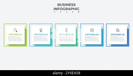 Präsentation Business Infografik-Vorlage mit 5 Optionen. Vektorabbildung. Stock Vektor