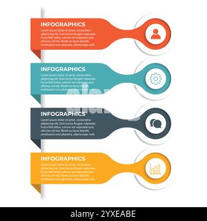 Moderne Infografik-Vorlage. Kreatives Kreiselelement-Design mit Marketingsymbolen. Geschäftskonzept mit 4 Optionen, Schritten, Abschnitten. Stock Vektor