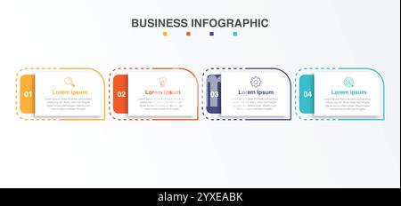 Moderne Infografik-Vorlage. Kreatives Kreiselelement-Design mit Marketingsymbolen. Geschäftskonzept mit 4 Optionen, Schritten, Abschnitten. Stock Vektor