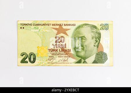 Türkei 20-Lira-2009-Banknote mit Präsident Mustafa Kemal Atatürk-Porträt Stockfoto