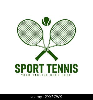 Einfaches Logo-Design von gekreuzten Schlägern und Tennisbälle, Sportturnier Vektor-Illustration Stock Vektor