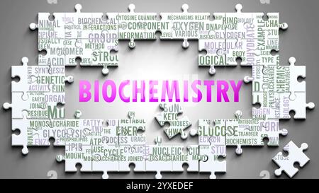 Die Biochemie ist ein komplexes Thema, das mit anderen wichtigen Themen zusammenhängt. Stockfoto