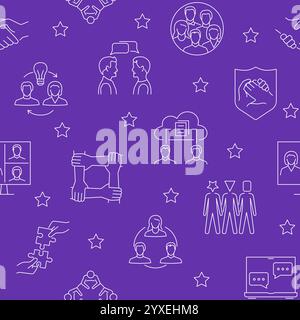 Gemeinschaft und soziale Beziehungen nahtlose Muster im Linienstil. Vektorabbildung. Stock Vektor