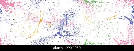 Sprayfarbe Spritzer Vektor nahtloses Muster. Farbige Tinte tropft, Pinseltropfen oder Flecken. Graffiti-Tintenspritzer, Tintenflecken mit Sprenkeleffekt. Pinselflecken, flüssige Flecken, schmutzige Spritzer Stock Vektor
