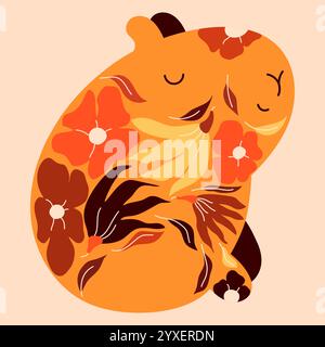 Kawaii Cutie Capybara mit Blumen am Körper. Stock Vektor