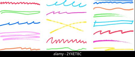 Unterstrichene Schlagmarkierung Filzstift Scribbles Doodle Line Kollektion. Stock Vektor