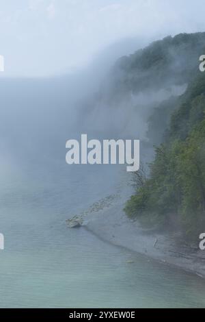 Kreideküste im Nebel bei Sassnitz auf der Insel Rügen Stockfoto