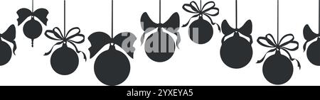 Weihnachtsbaumkugeln mit Seidenschleifen. Nahtloser Rand für Silvester-Design. Vektorgrafik. Hintergrund der Winterferien. Festliche Vorlage für Stock Vektor