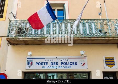 Polizeiwache, Agde, Herault, Languedoc, Occitanie, Frankreich, Europa Stockfoto