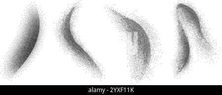 Abstrakte Formen mit schwarzer Körnung. Sandeffekt-Verläufe mit Stachelpinsel unter Verwendung von Punkten in der Vektorillustration. Stock Vektor
