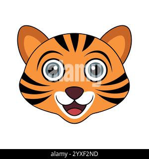 Niedliches Cartoon Tiger Gesicht, perfekt für Kinder, Cartoon Tiger. Tigers Kopf. Niedliche Illustration des Tigergesichts. Vektorabbildung. Stock Vektor