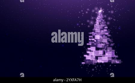 Weihnachtsbaum aus geometrischen Formen, Lichtern und Glitzern. Cyber Christmas oder Happy New Year Concept. Vektortechnologie. Stock Vektor
