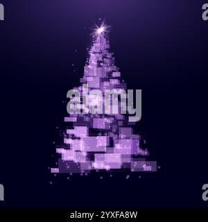 Weihnachtsbaum aus geometrischen Formen, Lichtern und Glitzern. Cyber Christmas oder Happy New Year Concept. Vektortechnologie. Stock Vektor