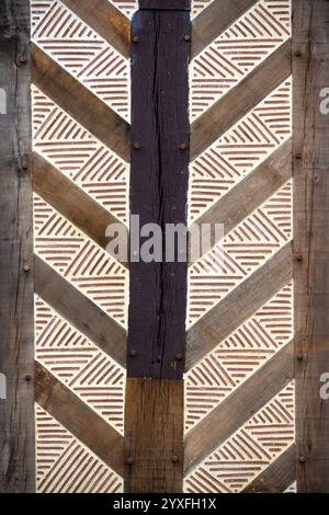 Fachwerkdetail, Beuvron en Auge, Normandie, Frankreich, Stockfoto