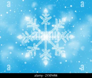 Schneeflocke, Drahtmodell mit niedrigem Poly-Stil. Frohe Weihnachten und Neujahrskonzept. Drahtmodell mit leuchtendem Low-Poly-Design auf blauem Hintergrund. Abstrakt Stock Vektor