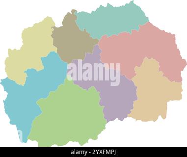 Leere Vektor-Karte von Nordmazedonien mit statistischen Regionen oder Gebieten und Verwaltungseinheiten. Bearbeitbare und klar beschriftete Ebenen. Stock Vektor